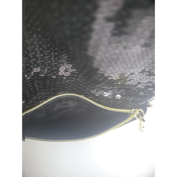 Vintage Betseyville Betsey johnson Purse Shoulder Black Gold Sequin Fold Over - Picture 11 of 15